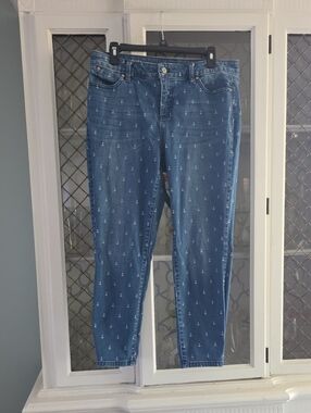 Talbots Slim Ankle Blue Anchor-Print  Jeans